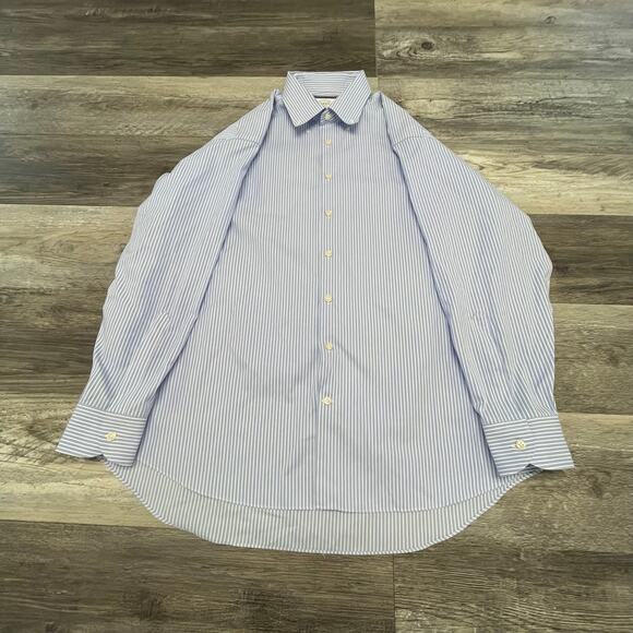 Charles Tyrwhitt Blue White Striped Mens 18 Classic Fit Button Down Shirt Preppy - Picture 1 of 9